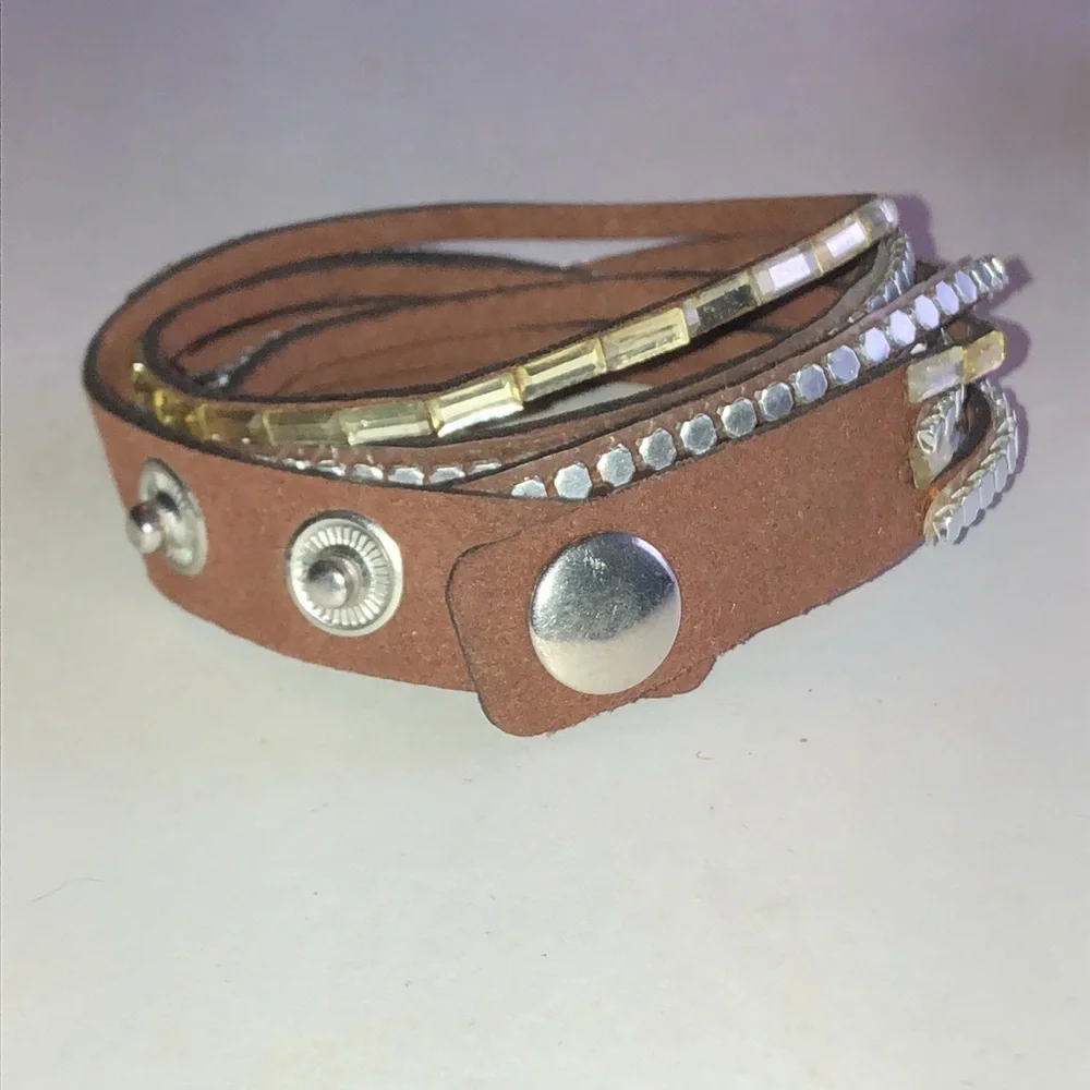 Brown Multi-Row Rhinestone Wrap Boho Bracelet